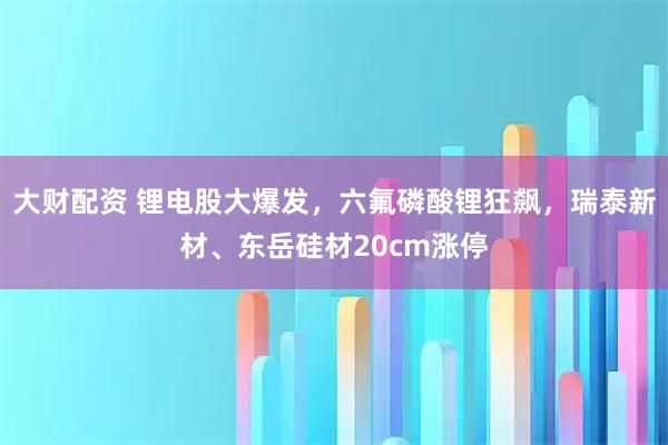 大财配资 锂电股大爆发，六氟磷酸锂狂飙，瑞泰新材、东岳硅材20cm涨停