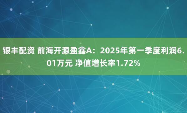 银丰配资 前海开源盈鑫A：2025年第一季度利润6.01万元 净值增长率1.72%